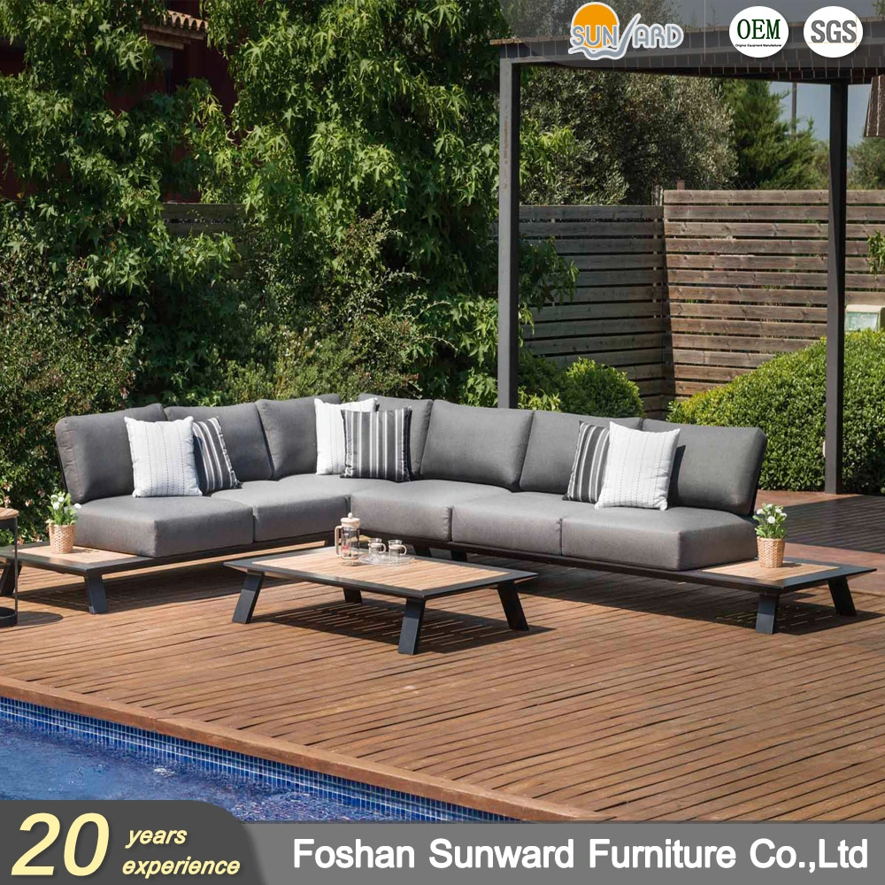 Modern Patio Garden Hotel Resort Villa Aluminum Frame FSC Teak Wood Outdoor Sofa Furniture