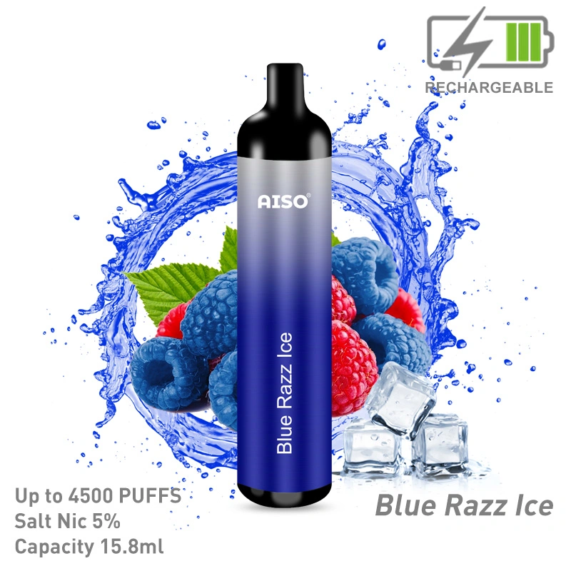 Barre d'AISO 4500 bouffées Vape stylo jetable avec 15,8 ml de sel de 5 % de la nicotine d'E-Jus de fruits