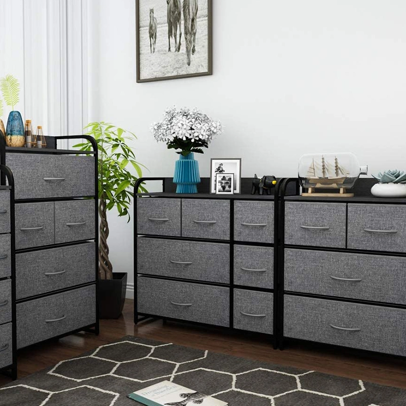 Chest of Drawers Fabric Storage Drawers Dresser with Wood Top Dark Grey Cabinet Living Room Furniture Cloth Organizer