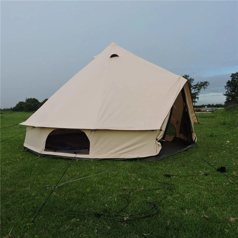 Manufacturer 5 M OEM Beige Customized Size Luxury Family Tent Cotton Canvas Camping Yurt Glamping Tents 4 Season Waterproof