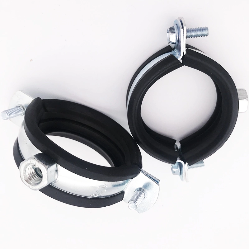 2023 Factory Carbon Steel M8 Pipe Clamp Manufacturers EPDM Rubber Hanger Bolt Tube Clamps One Set