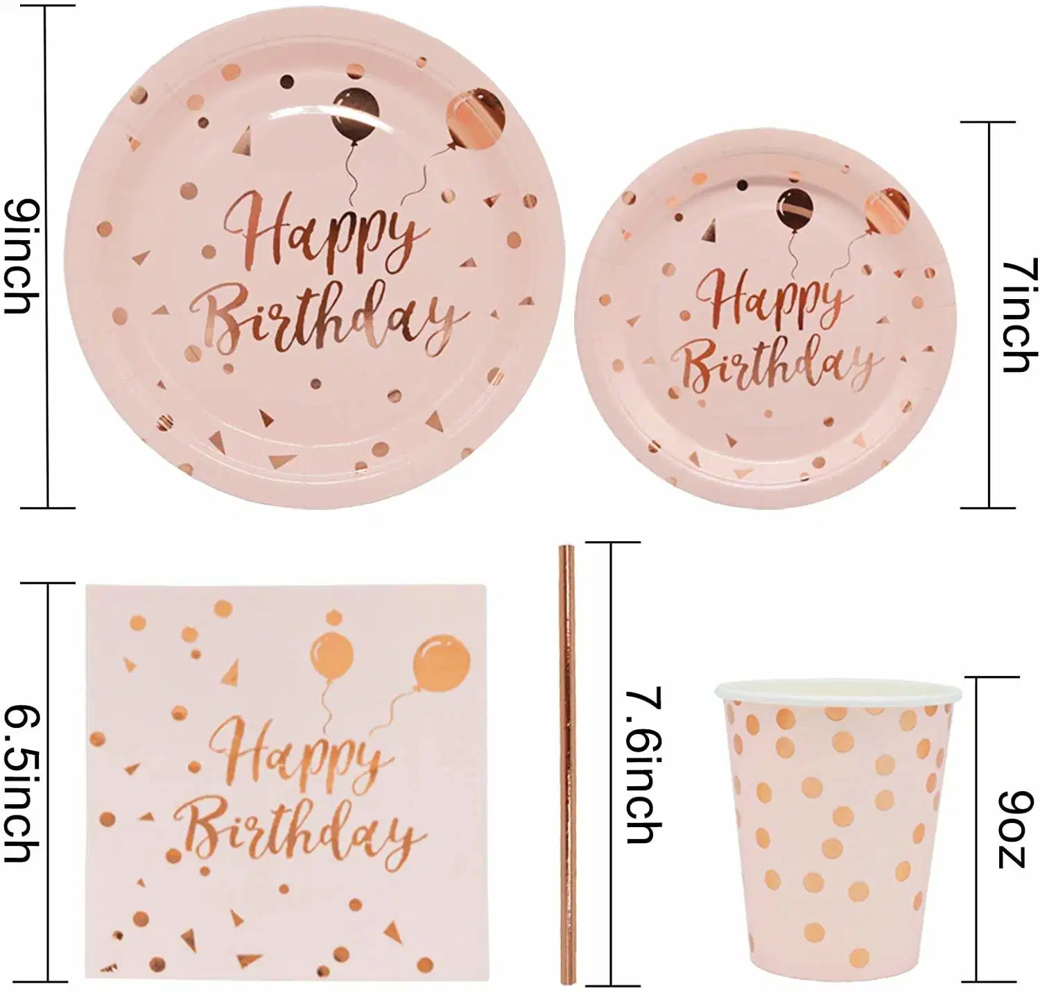 25 Pink Birthday Party Plates Supplies Rose Gold Paper Plates Cups Napkins Sets Plastic Silverware for Rose Gold Birthday Party