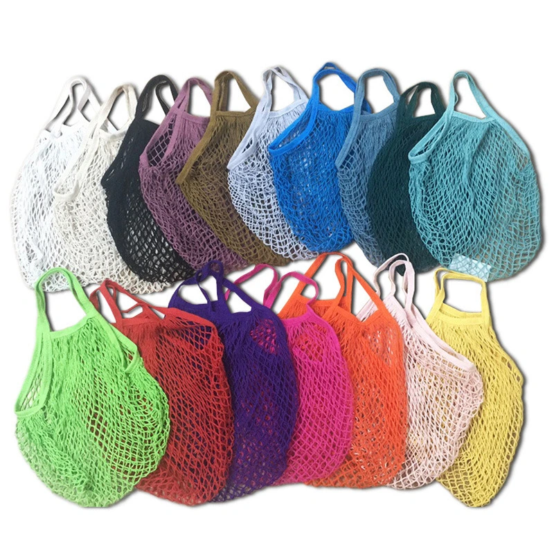 Csutom Color Reusable Cotton Mesh Grocery Bags Cotton String Bags Beige Net Shopping Bags Mesh Bags