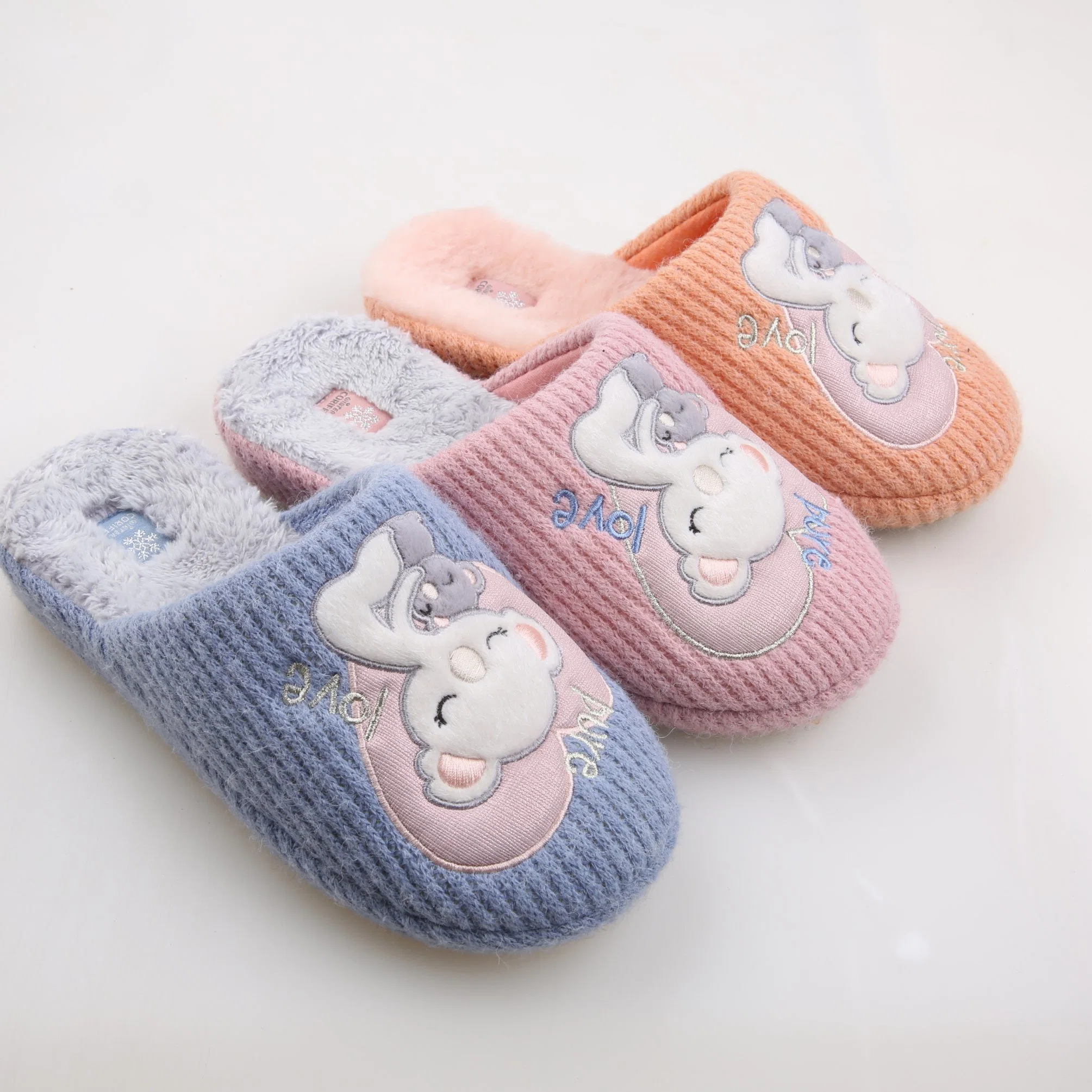 Corifei Winter Warm Plush Women Cotton Ladies Cartoon Cute Indoor Slide Slippers