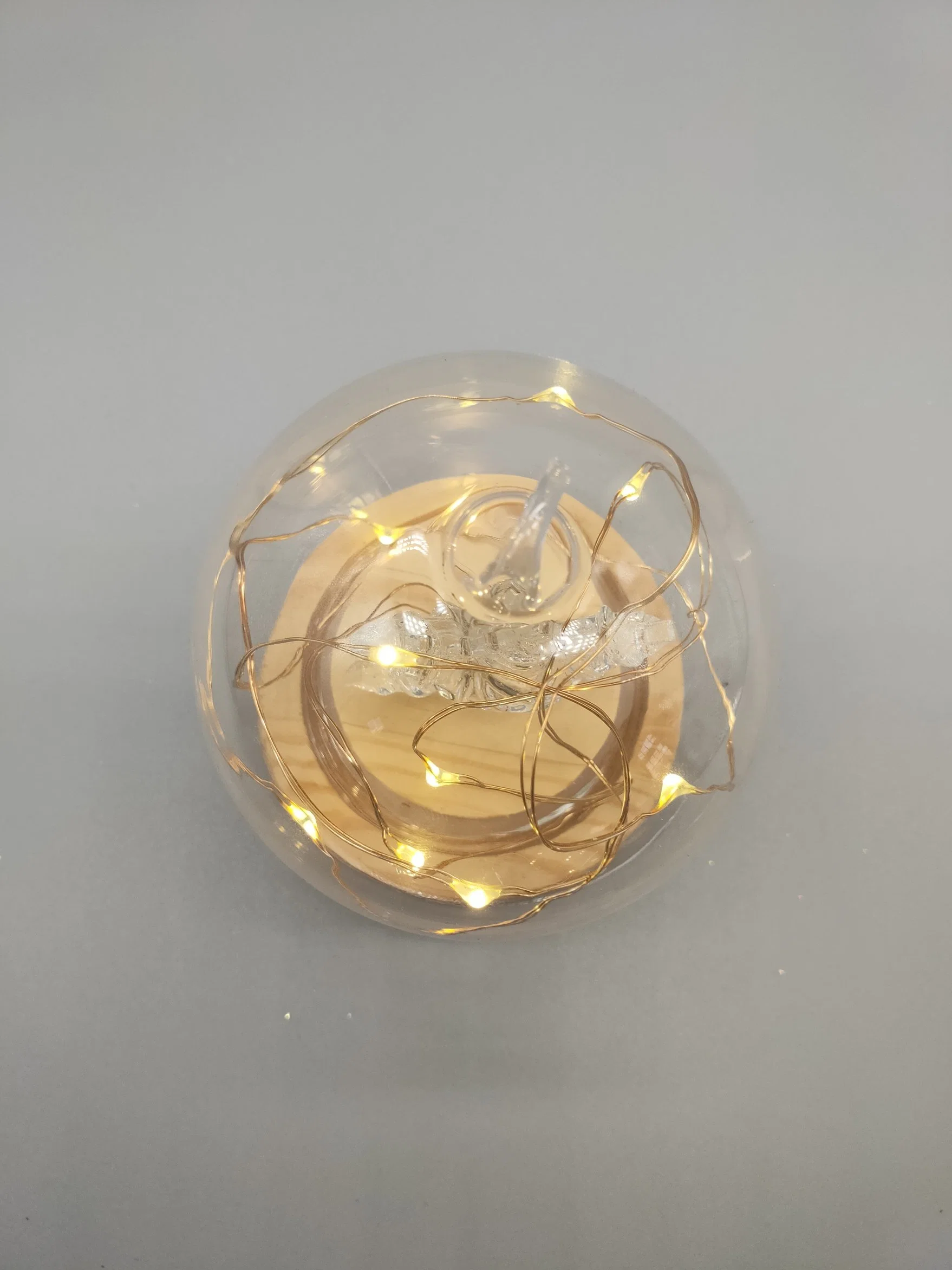 2021 Christmas Glass Ball with Wooden Bottom and LED Lights