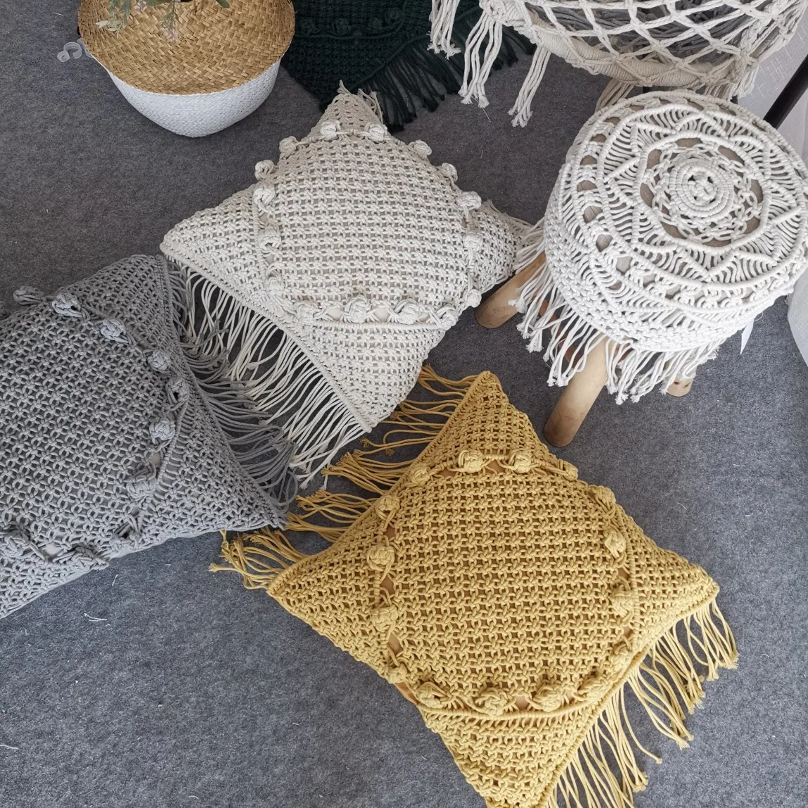 Macrame Kissenbezug Boho Kissenbezug Handgefertigte Macrame Kissenbezug Colorfu Macrame Geometrie Böhmen Ethnischen Kissenbezug