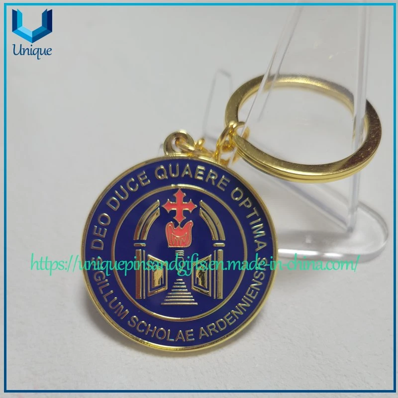 Custom Metal Souvenir Crafts Keychain, School/University/Corporate Logo Gold Metal Keychain for Promotional Gifts