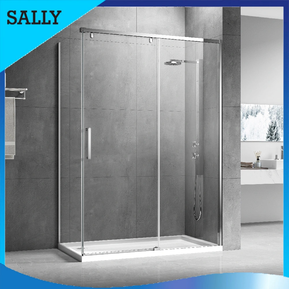 Shower Enclosure Polished-Chrome Sliding Glass Shower Door 8mm Reversible Glass Corner Bathroom