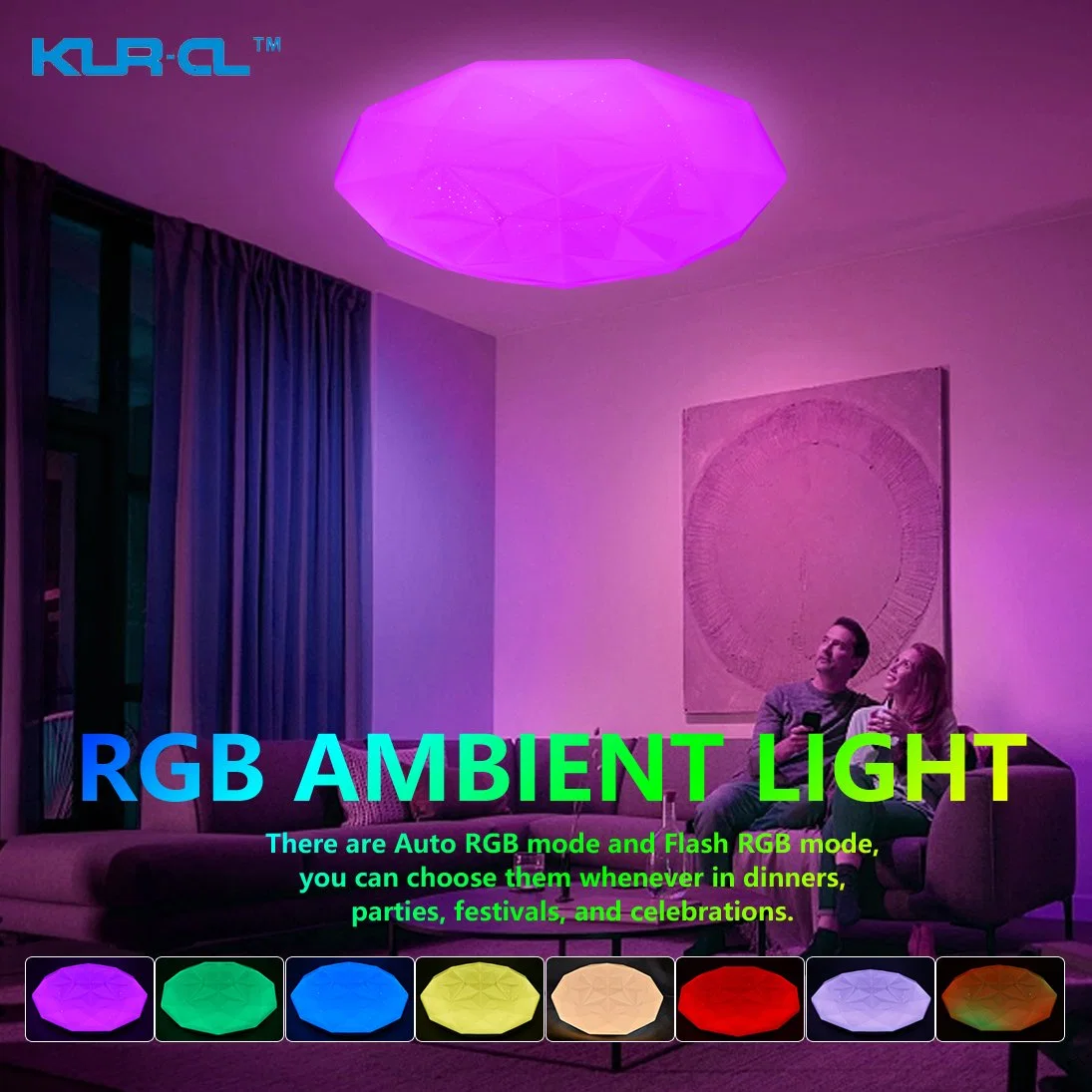 تصميم عصري مباشر على شكل الألماس من المصنع باللون الأبيض فلاش RGB داخلي مصباح سقف LED للإضاءة الداخلية 3000~6500K