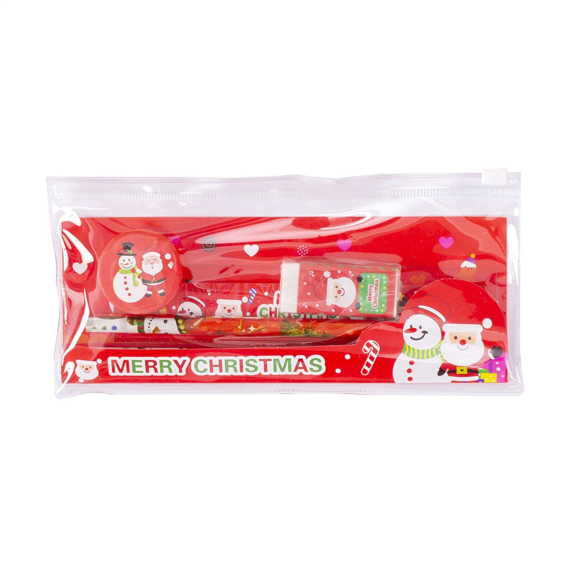 Christmas Stationery Set Pencil Eraser Sharpener Ruler Pull Side Bag Student Stationery