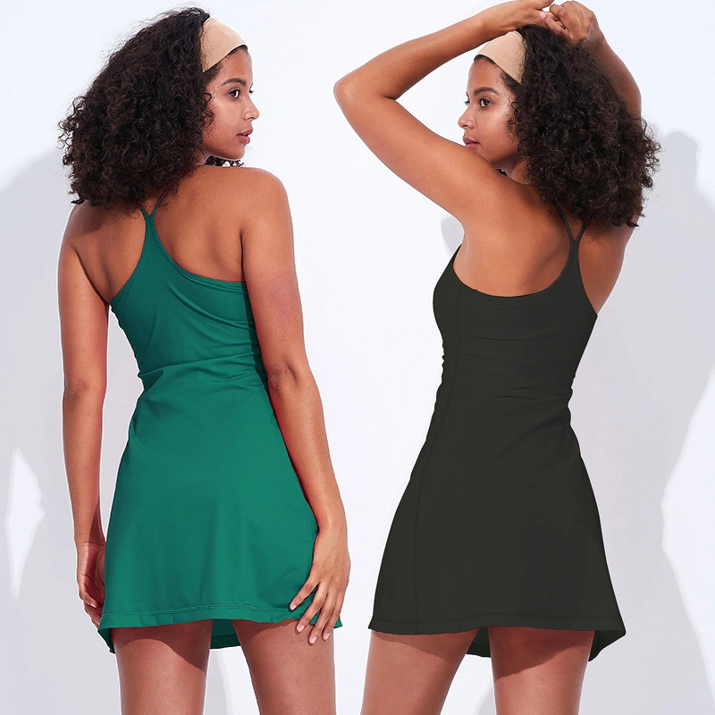 Wholesale/Supplier Quick Dry Spaghetti Straps Plus Size Yoga Tennis Dresses with Shorts Womens Tennis Dress