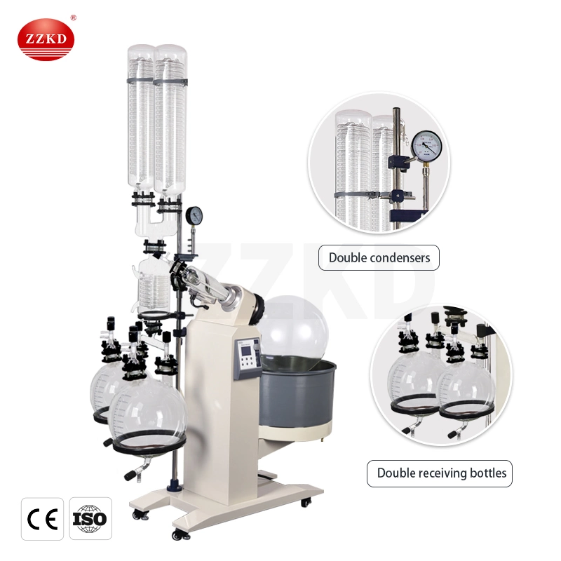 50L Digital Vacuum Rotary Evaporator Industrial Hemp Herb Oil Distiller with Automatic Lifting and Electrical Heating Oil Bath Rotary Evaporator and Dual Dou