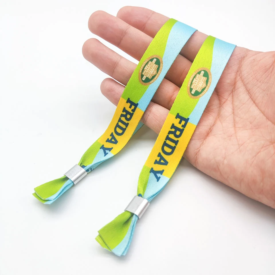 Custom Polyester Slide Lock Closure Wristband Disposable Woven Fabric Bracelets for Festival Event