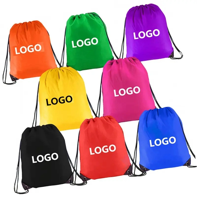 Colorful Drawstring Backpack Nylon Polyester Bag for Gym Traveling