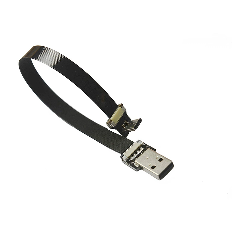 Black FFC USB a to Type C 90 Degree Angled Fpv Flat Slim Thin Ribbon Cable