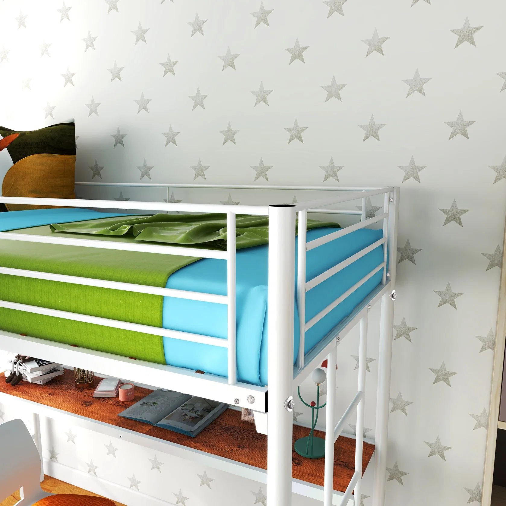 White High and Low Bunk Bed for Student Children