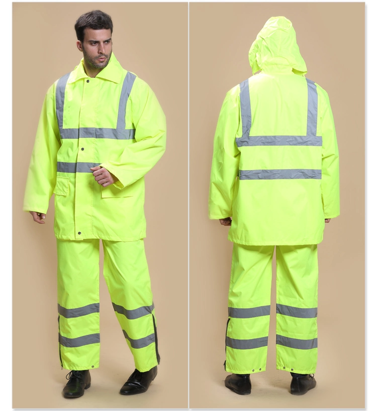 Factory Produce Safety High Visibility Reflective Raincoat Traffic Workwear Uniform Set