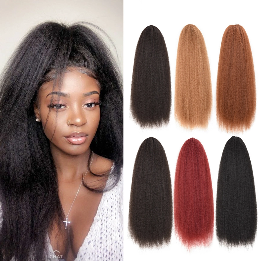 22'' Long Synthetic Hair Bun Yaki Kinky Straight Ponytail Extension