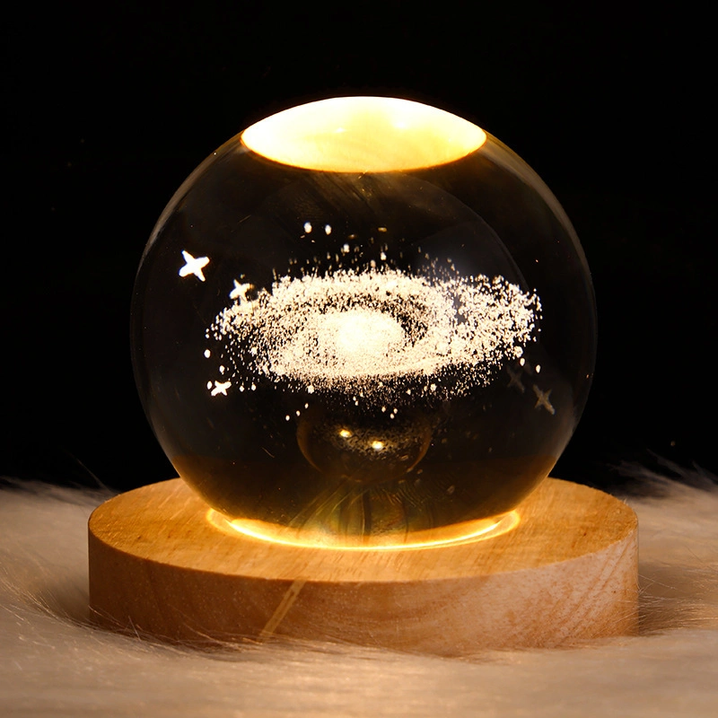 Système solaire 3D Crystal ball Night Light avec base LED Bois pour garçons enfants adolescents