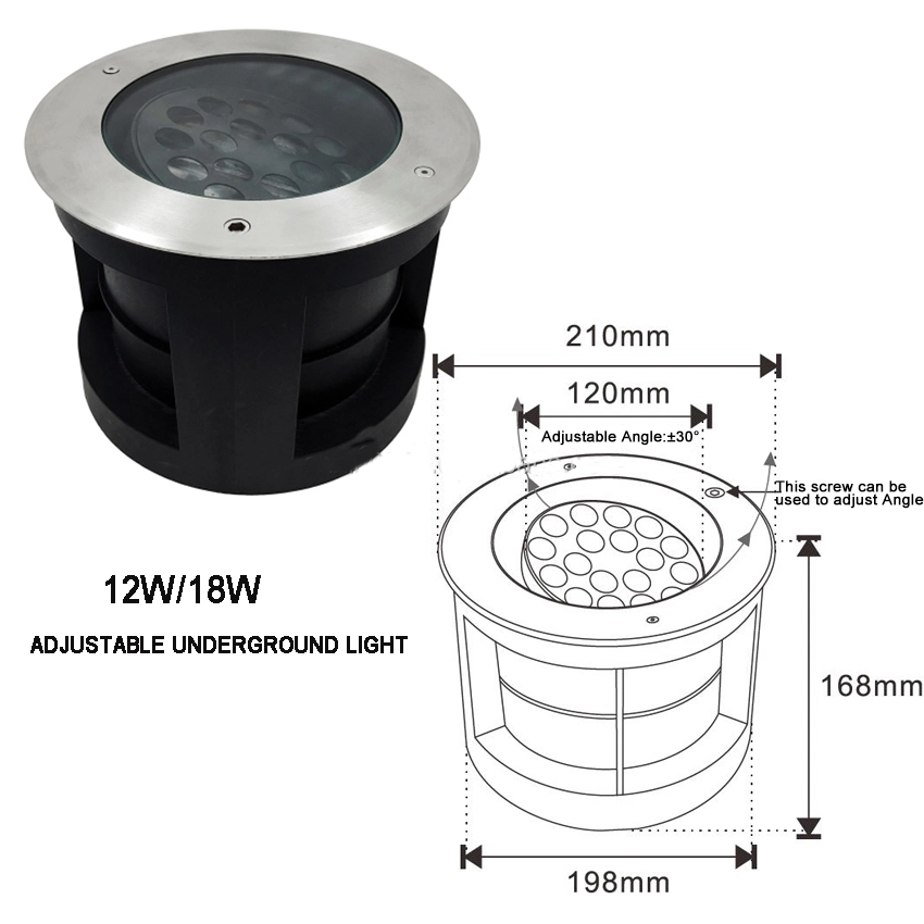 2023 Nouvelle lampe de projecteur de jardin enterrée extérieure en acier inoxydable IP67, avec angle réglable et rotatif, et LED intégrée.