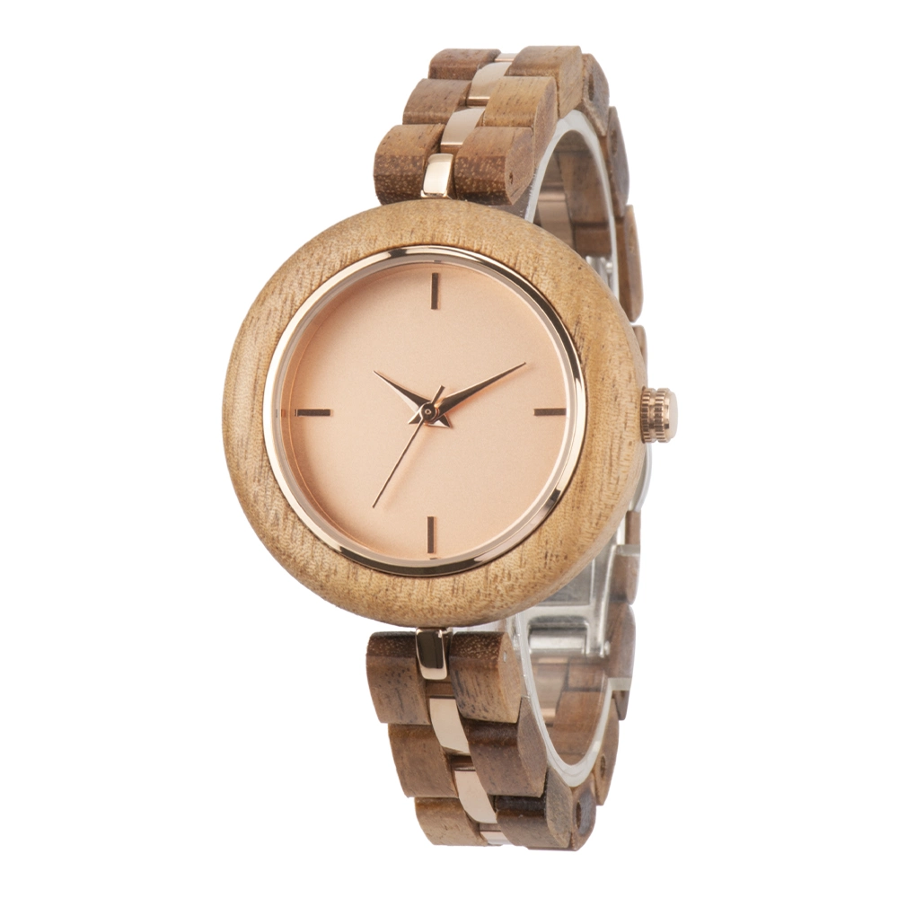 Custom Logo Wooden Watches Ladies Fashion Wood with Metal Watch