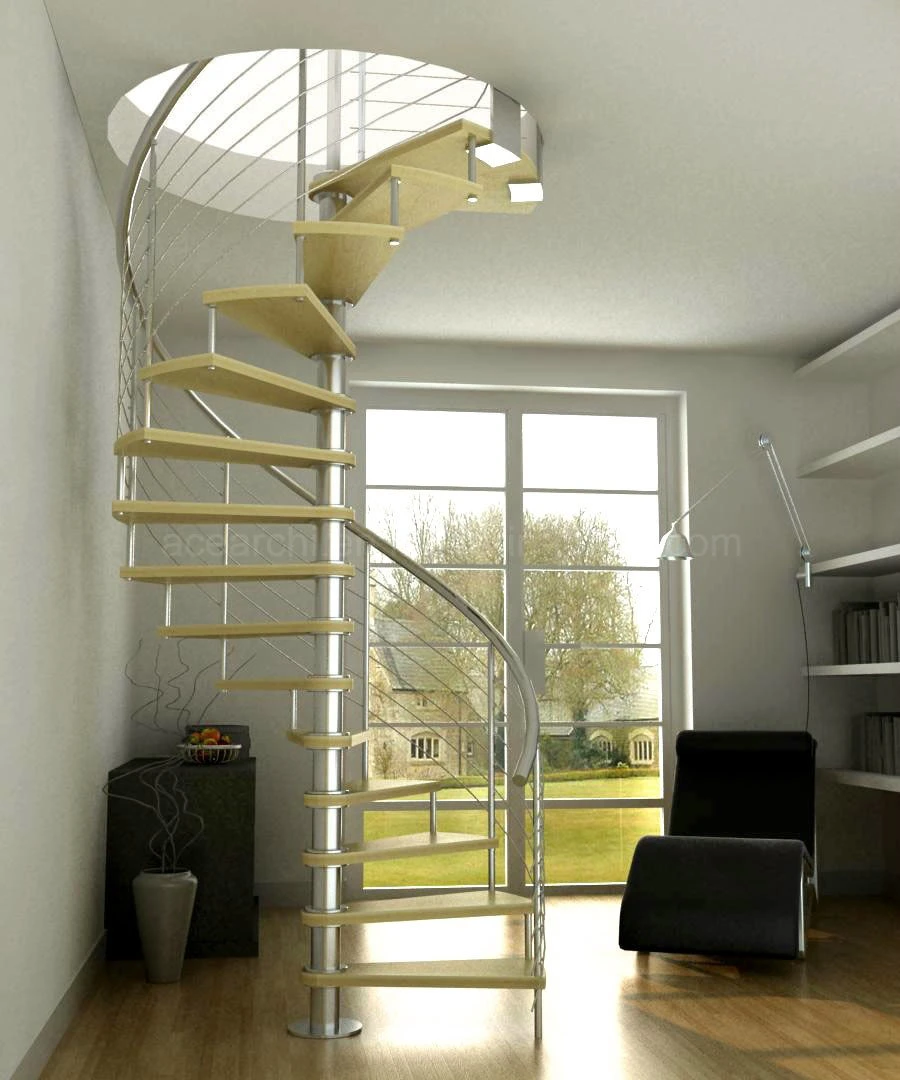 Highest Quality Classic Spiral Stairs with Stair Glass Tread and Stainless Steel Balustrade