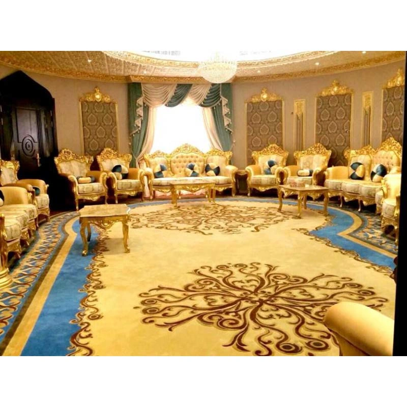 Luxury Handmade Tufted Royal Blue Palace Gold Wool Floor Carpet Rug