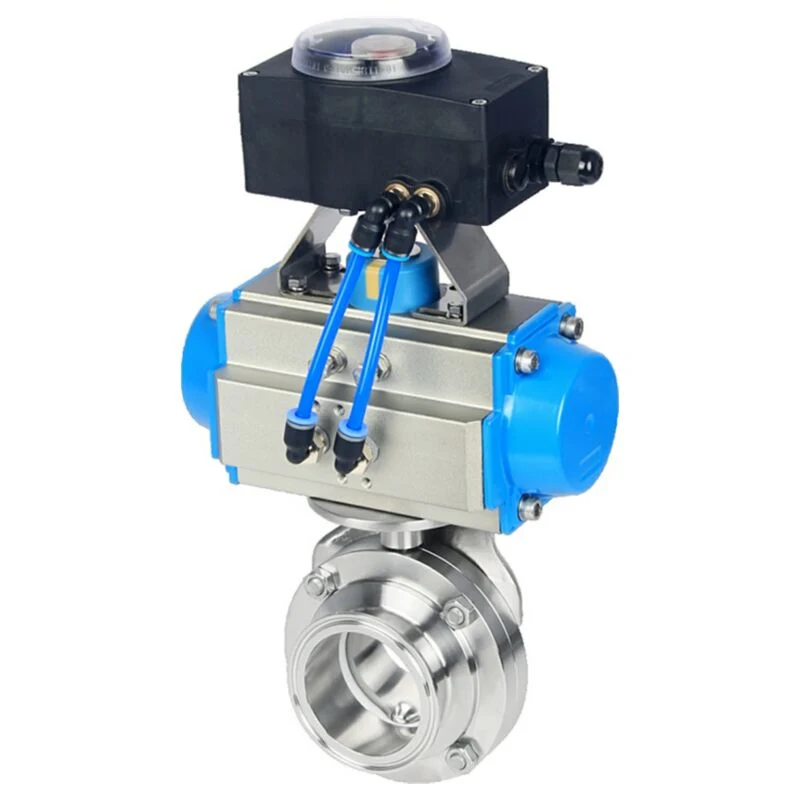 Sanitary Stainless Steel 316L Horizontal Pneumatic Butterfly Valve With Smart Controller IL -Top