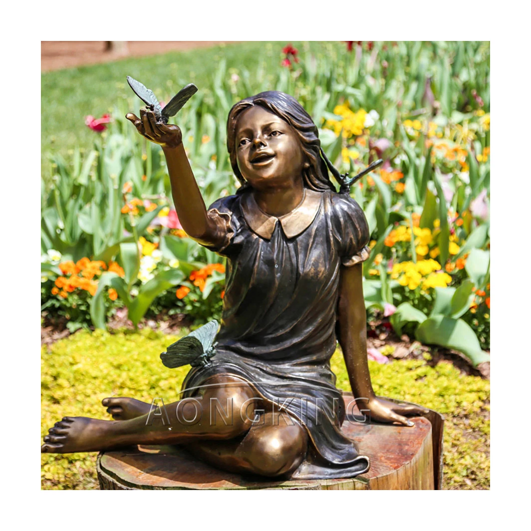 Escultura em bronze Tamanho Vida rapariga sentada estátua para decoração de jardim