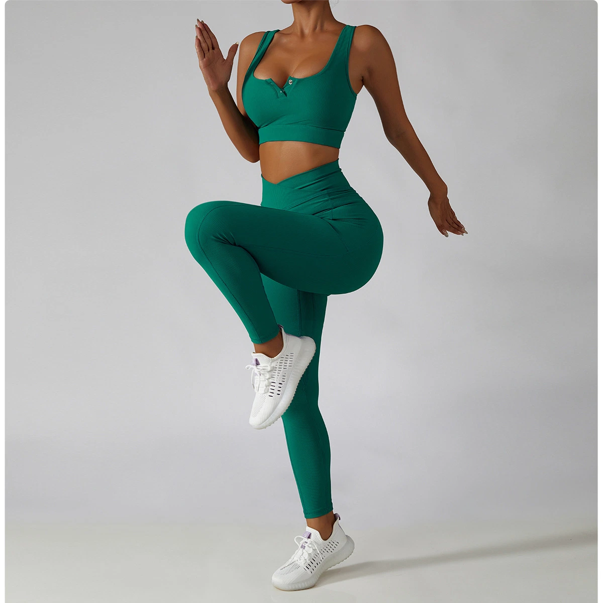 Alta cadera elástica Belleza Sportswear Fitness Leggings Medias cintura alta Levantamiento de cadera Yoga lleve pantalones de Yoga