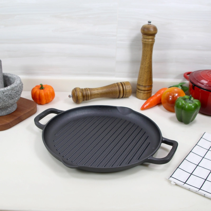 12,6" 32cm Amazon Venta caliente parrilla de hierro fundido sartén Grill placa placa sartén adecuado para diversas cocinas