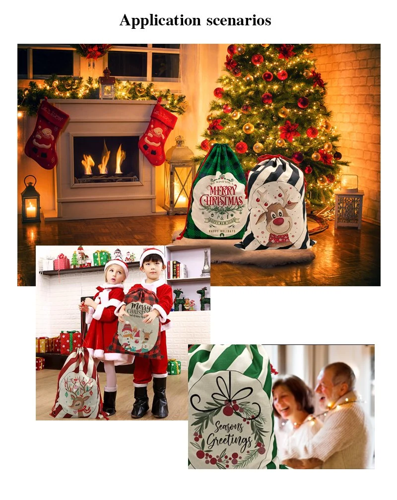 Striped Red Black Green Custom Home Office School Sublimation Print Christmas Santa Bag