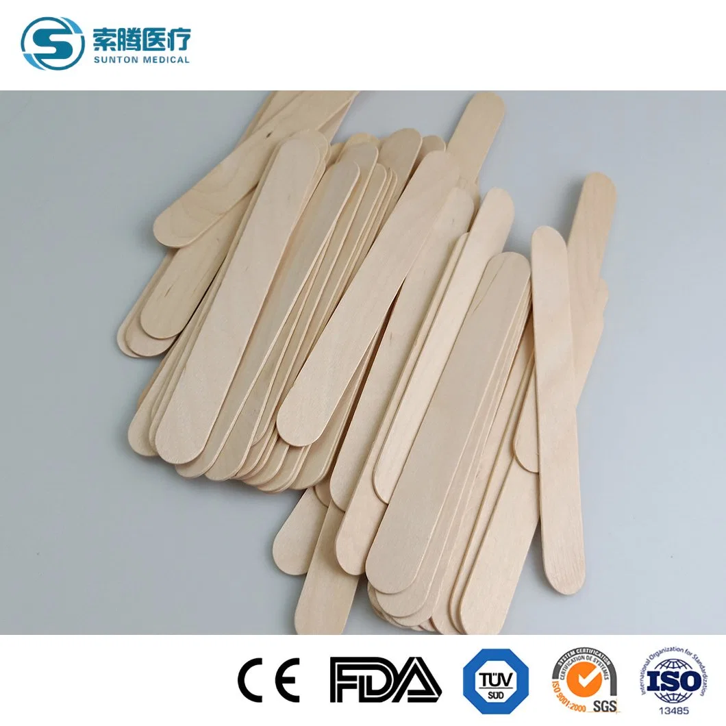 Sunton Disposable Medical Tongue Depressor China Primary Colour Color 100% Bamboo Fiber/Wooden Material Tongue Depressor Manufacturing Smooth Tongue Depressor