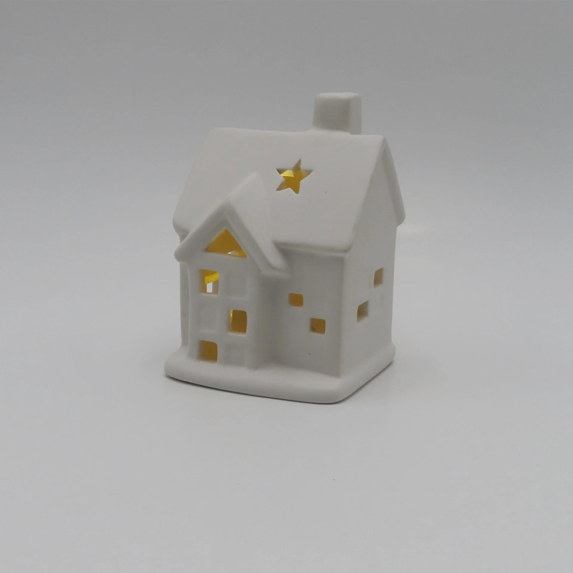 Ceramic House Holiday Gift Creative Hollowed White LED Christmas Home