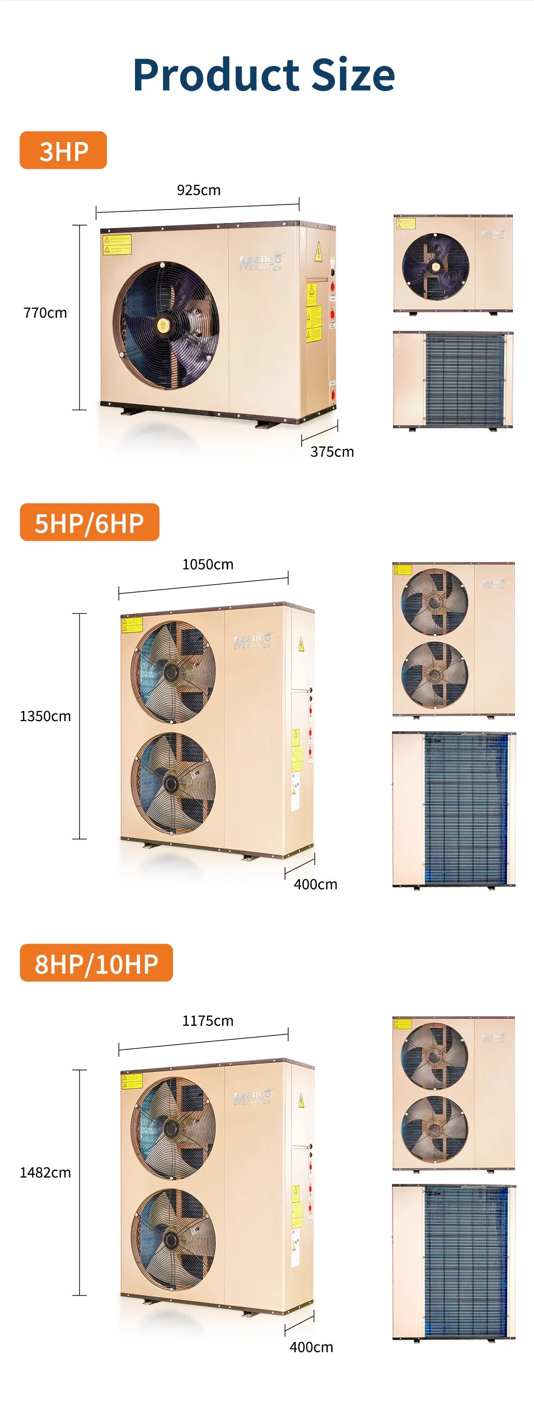 Mango Heatpump Aire al agua R32 3.53-15.76kw Evi DC INVERTER Calentador de Agua Solar Home Sistema de bomba de calor