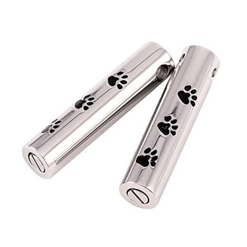 Minimalist Dog Paw Bar Cylinder Cremation Urn Pendant Memorial Ashes Necklace Keepsake Jewelry