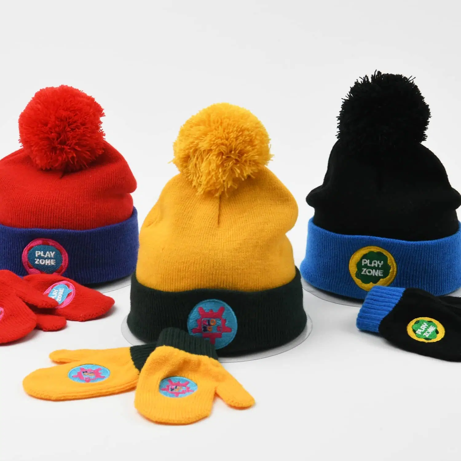 School Contrast Kids Beanie Knit Hats Gloves Set Manufacturer with Custom Embroidery Logo Warm Soft Cute for Children Winter