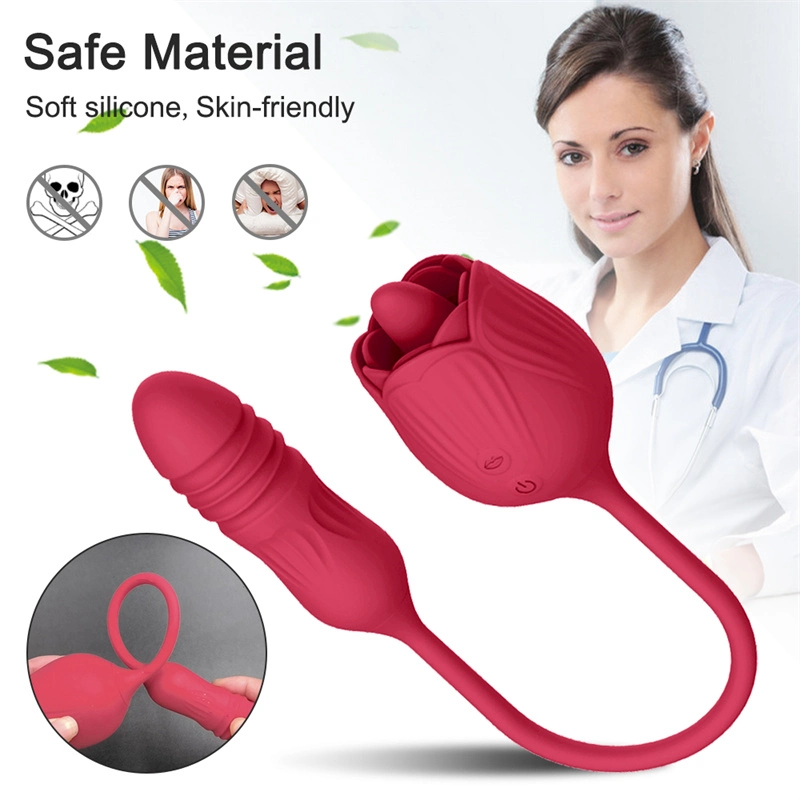 Juguetes sexuales inalámbricos de vibrador en forma de rosa púrpura roja Yoni Rose para mujer, vibrador de succión de lengua para el clítoris