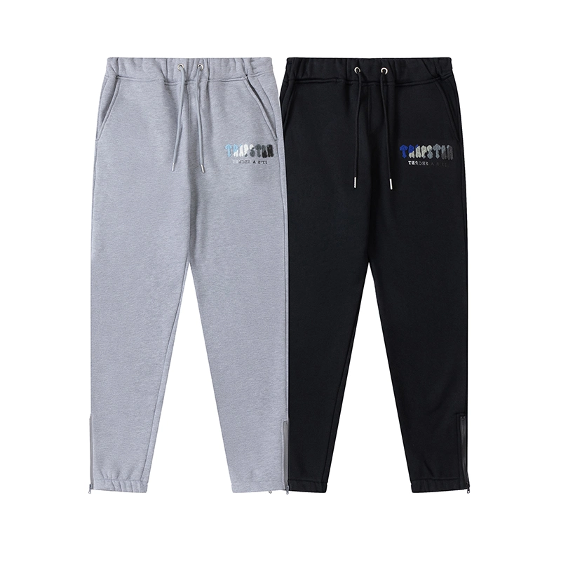 Hooded Gray and Black Two-Piece Men Tracksuits Brand Logo Blue Gray Towel Embroidery Hoodies and Pants Fashion Leisure Sportswear