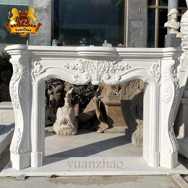 Home Decoration French Style Hand Carving Natural Solid Marble Fireplace Mantel