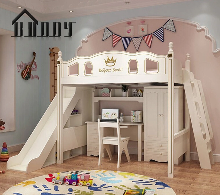 Luxury Girls Princess Bedroom Furniture Children Kids' Bunk Beds with Slide