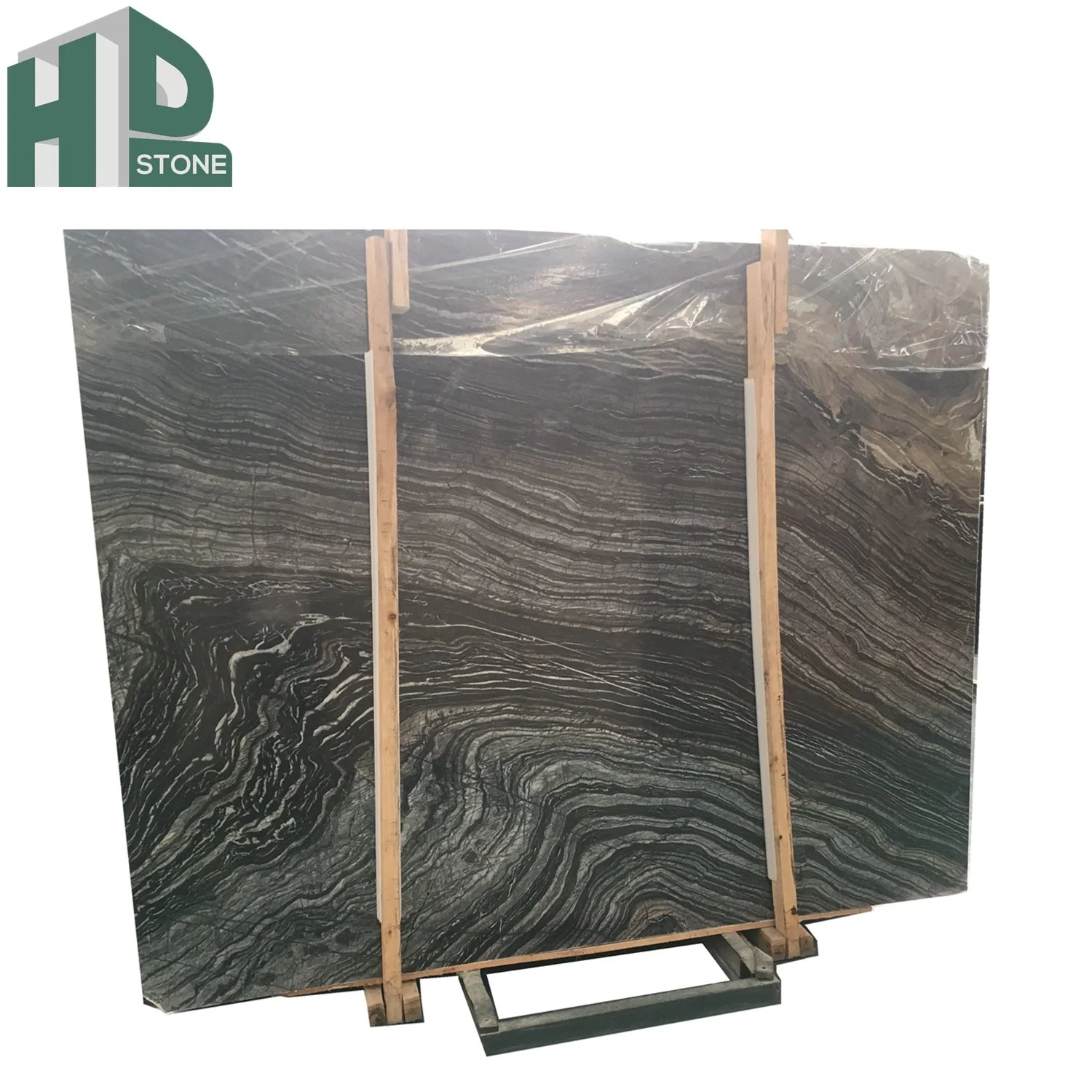 Chinese Ancient Wooden Grain Zebra Black Polished Marble Slabs Bookmatch