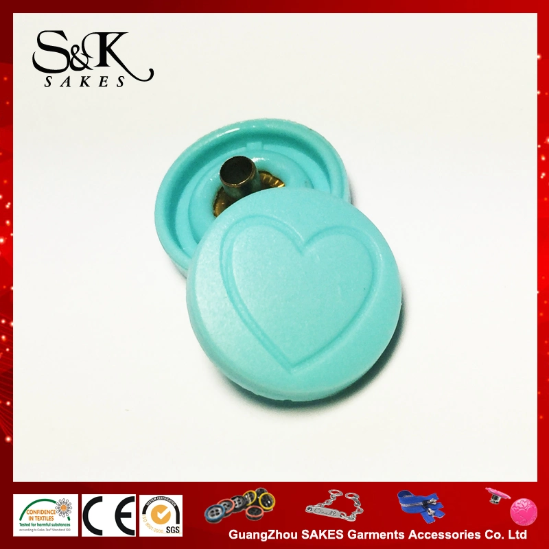 Sea Green Color ABS Plastic Cap Snap Buttons with Heart Logo for Ladies' Down Jacket