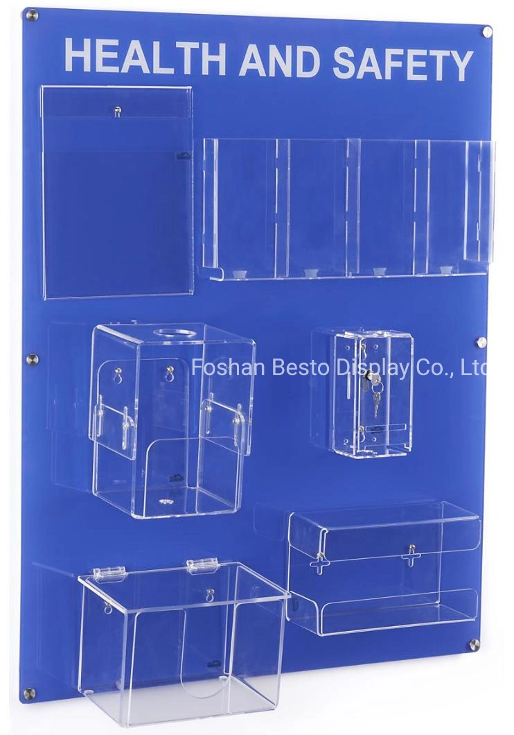 Acrylique monté sur la santé et sécurité carte murale avec compartiments PPE détenteurs et de la brochure pour l'école, Restaurant, bureau, l'hôpital, magasin de détail