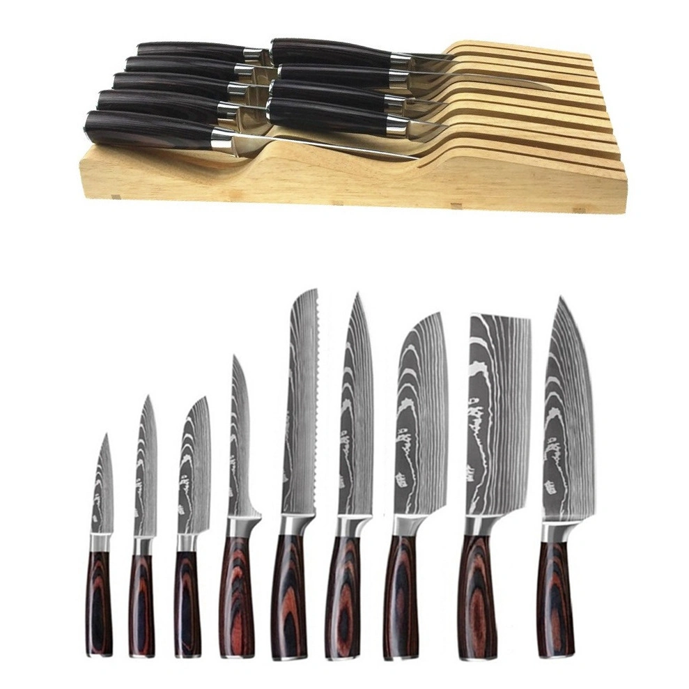 Professional Multi Use 8PC 8 Inch 67 Layer Damascus Grain Boxed Kitchen Japanese Chef Knife Set in Gift Magnetic Black Color Box