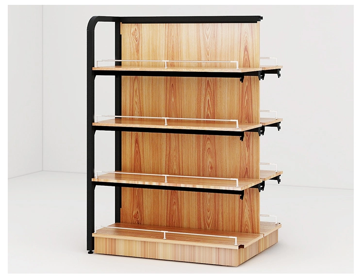 Wood and Steel Shelf Supermarket Equipment with Wooden Shelf with Light Box