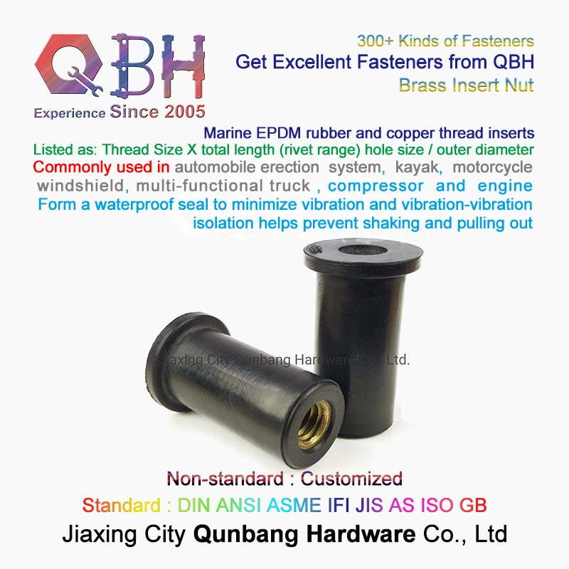 Qbh Compressor and Engine Machining Repairing Maintenance Parts EPDM Rubber & Copper Brass Thread Customized Custom-Made Inserts Nut Bolt Spare Components