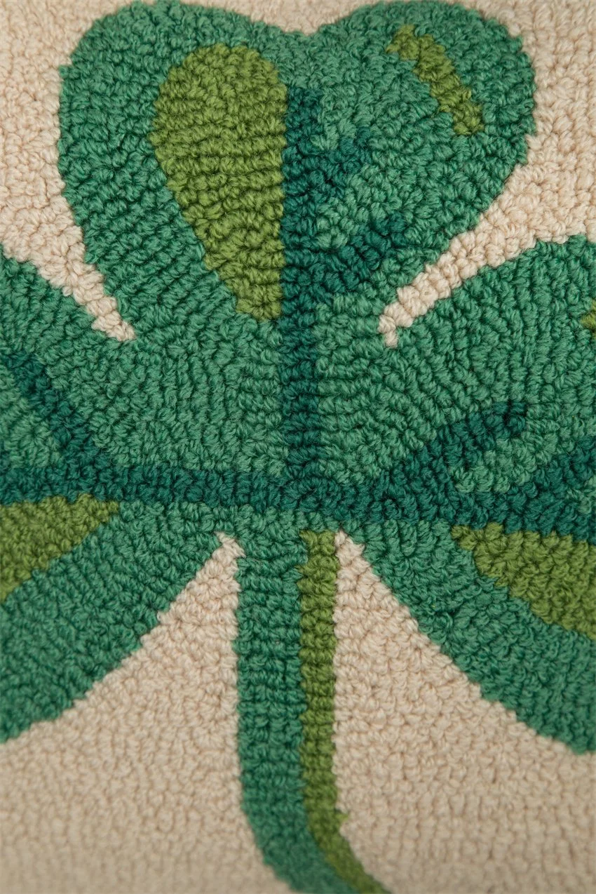 Carpet Embroidery Needle Point Tufting Four Clovers Green Leaf Pillow 45X45cm 30X50cm Sham Cushion