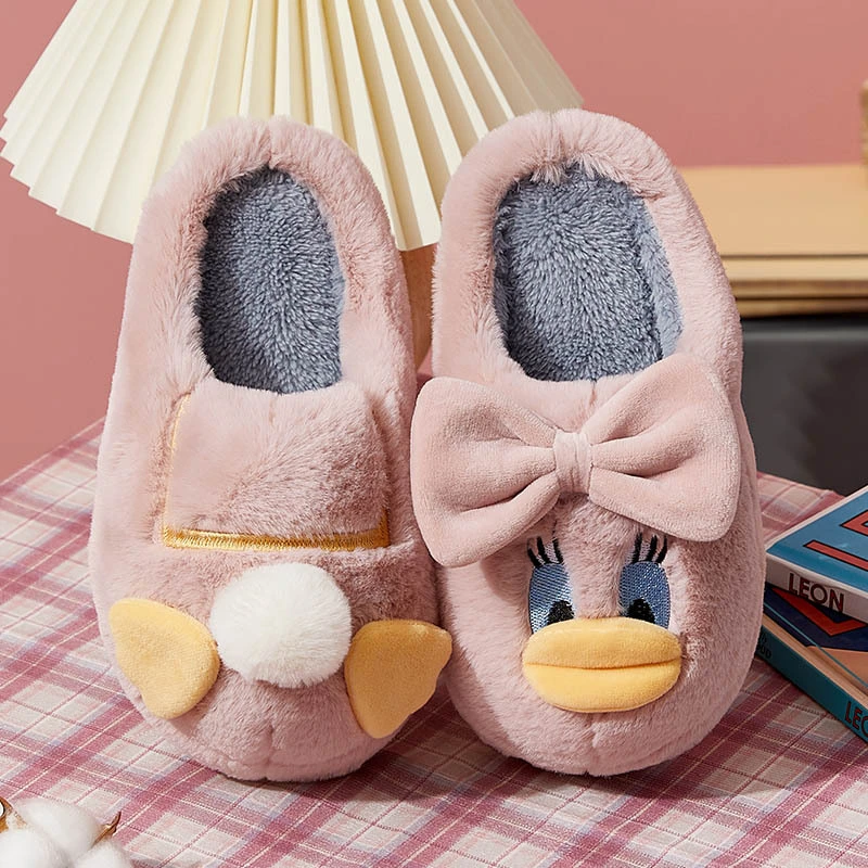 Economical Custom Cute Design Pink Duck House Slippers Furry Warm Kid Slides