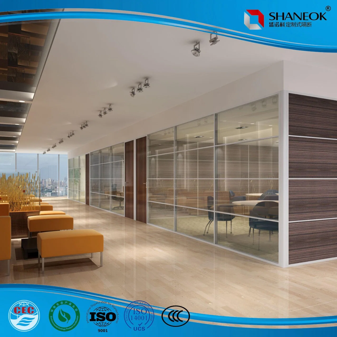 Chinese Customized Sound Proof Safety Aluminum Tempered Glass Wall Office Partitions Building Material